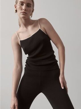 St. Agni Black 90s Knit Cami Cream Trim XS